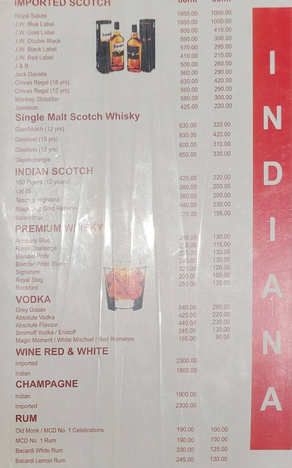 Indiana Bar And Restaurant menu