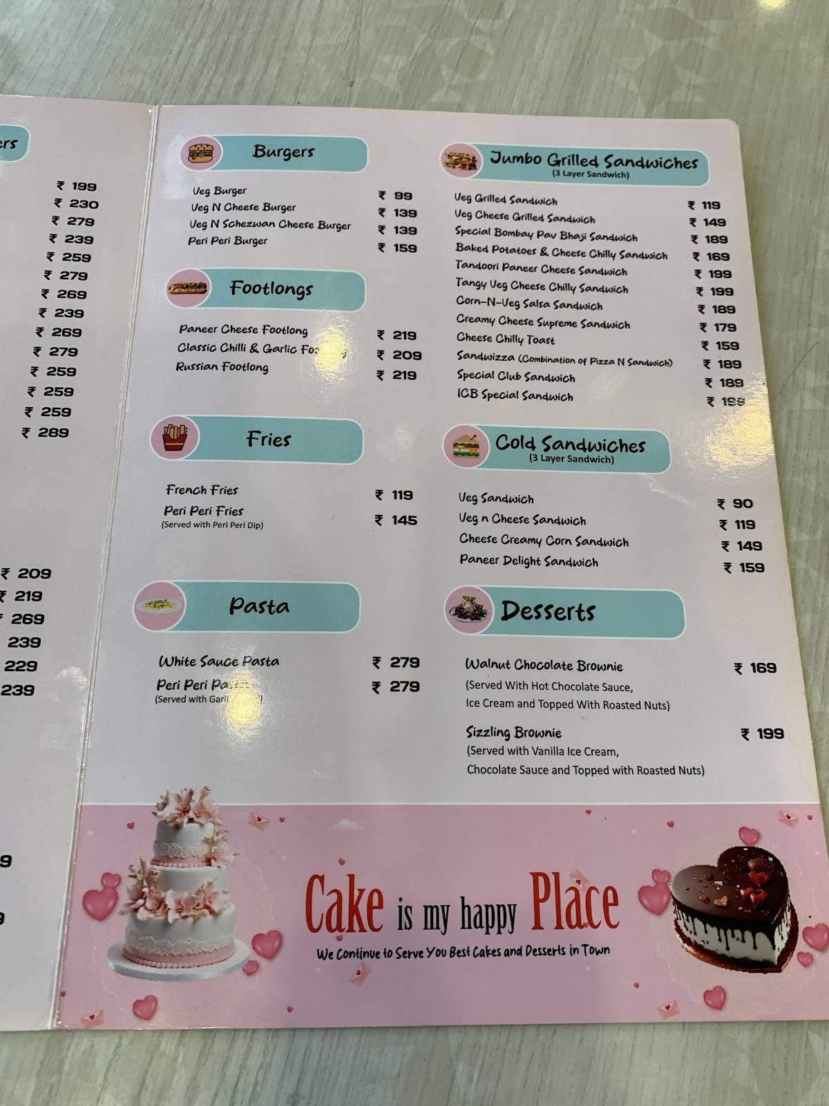 Indiana Cake Boutique menu