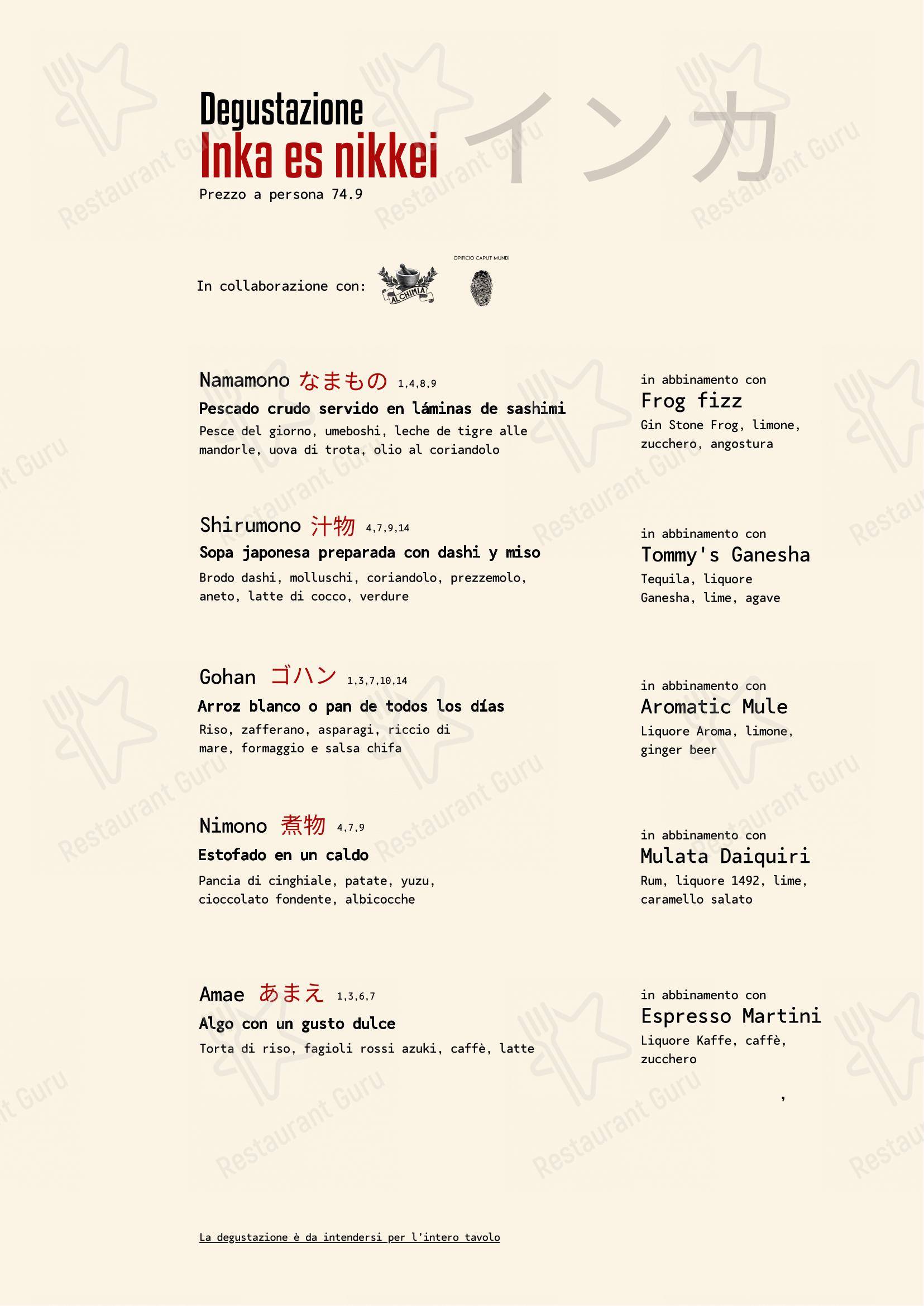 Menu per Inka - Cucina Peruviana & Pisco Bar in Verona