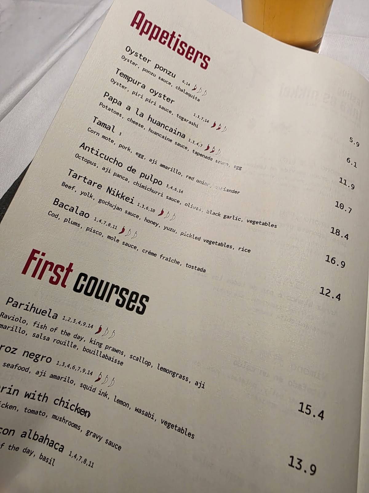 Menu di Inka - Cucina Peruviana & Pisco Bar 
