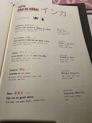 Menu di Inka - Cucina Peruviana & Pisco Bar 