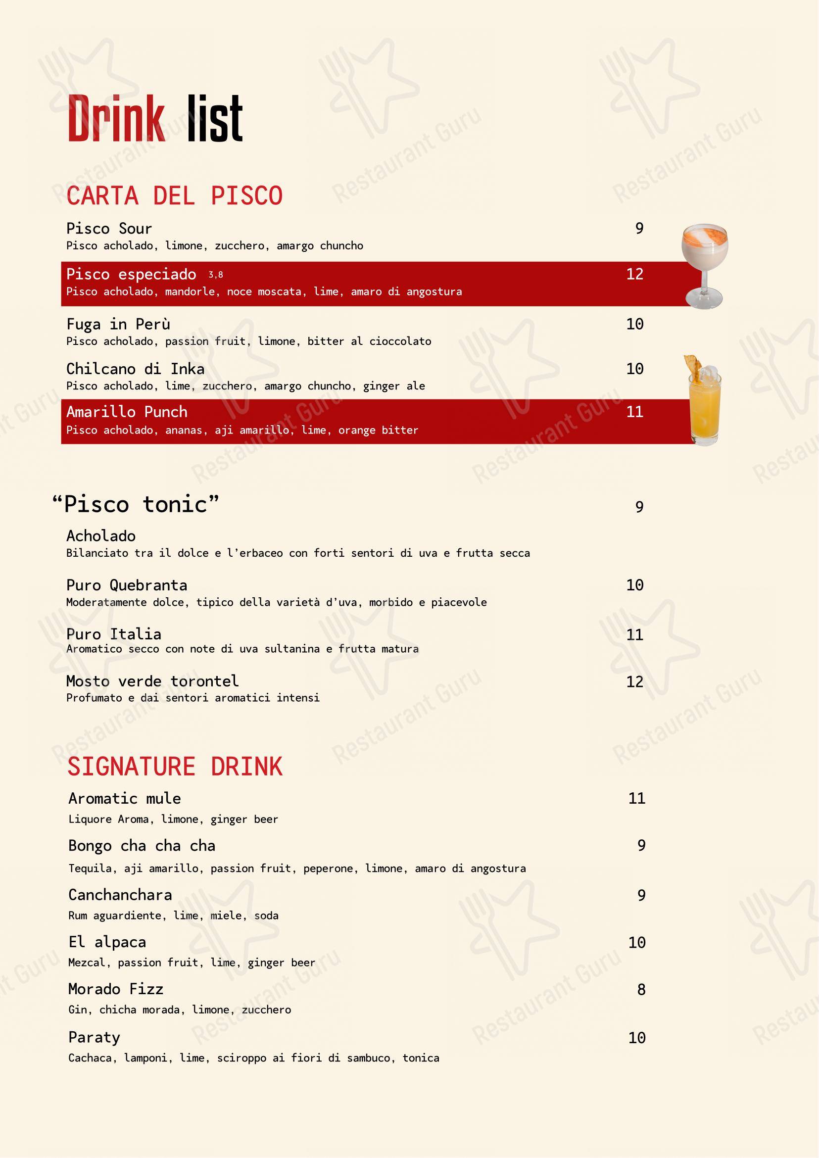 Menu per Inka - Cucina Peruviana & Pisco Bar ristorante