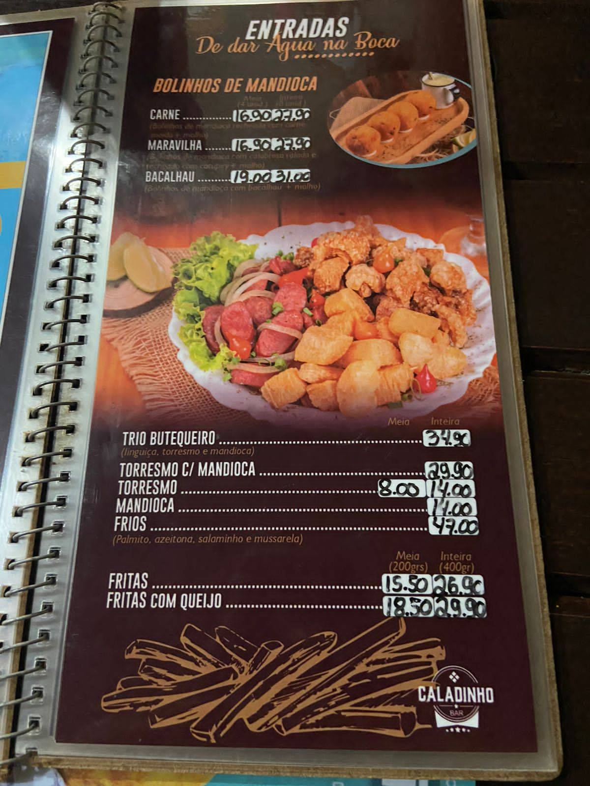 Caladinho Bar cardápio