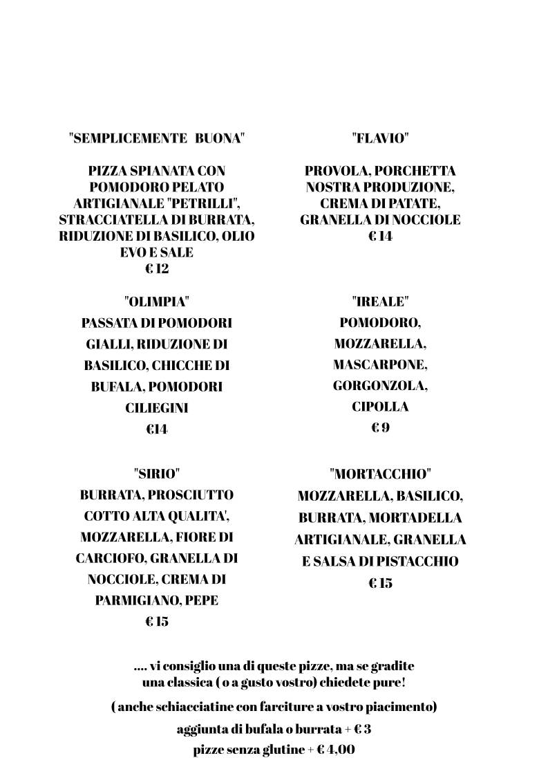 Menu di Ireale Pizzeria Osteria 