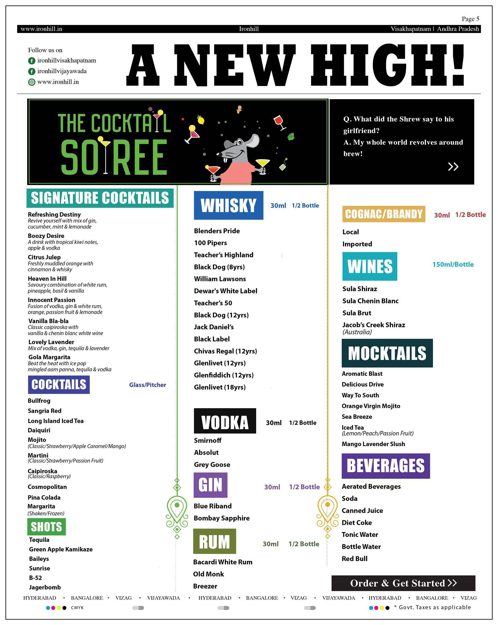 Ironhill Visakhapatnam menu