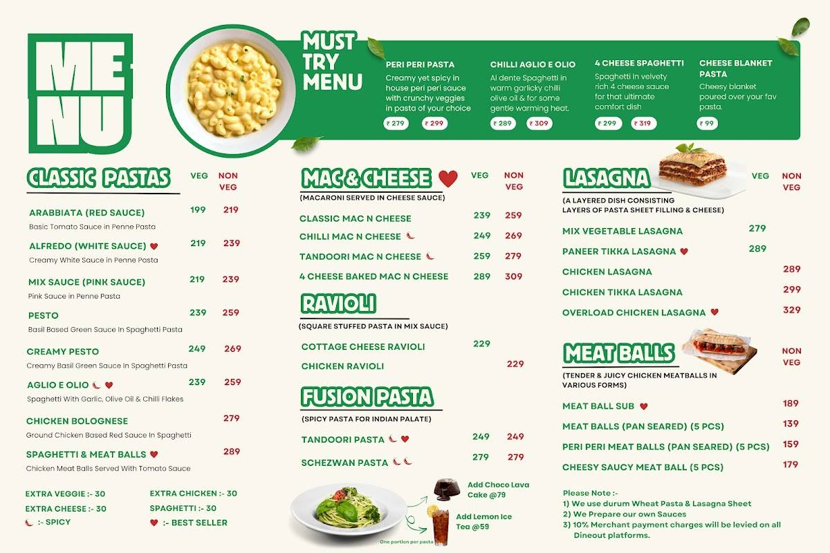 Italian Ecstasy menu
