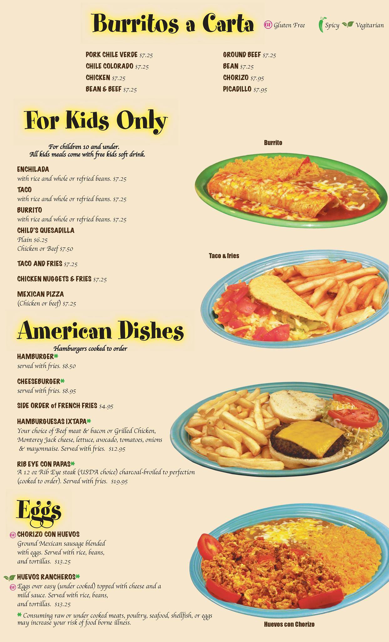 Menu at Ixtapa Mexican Restaurant, The Dalles