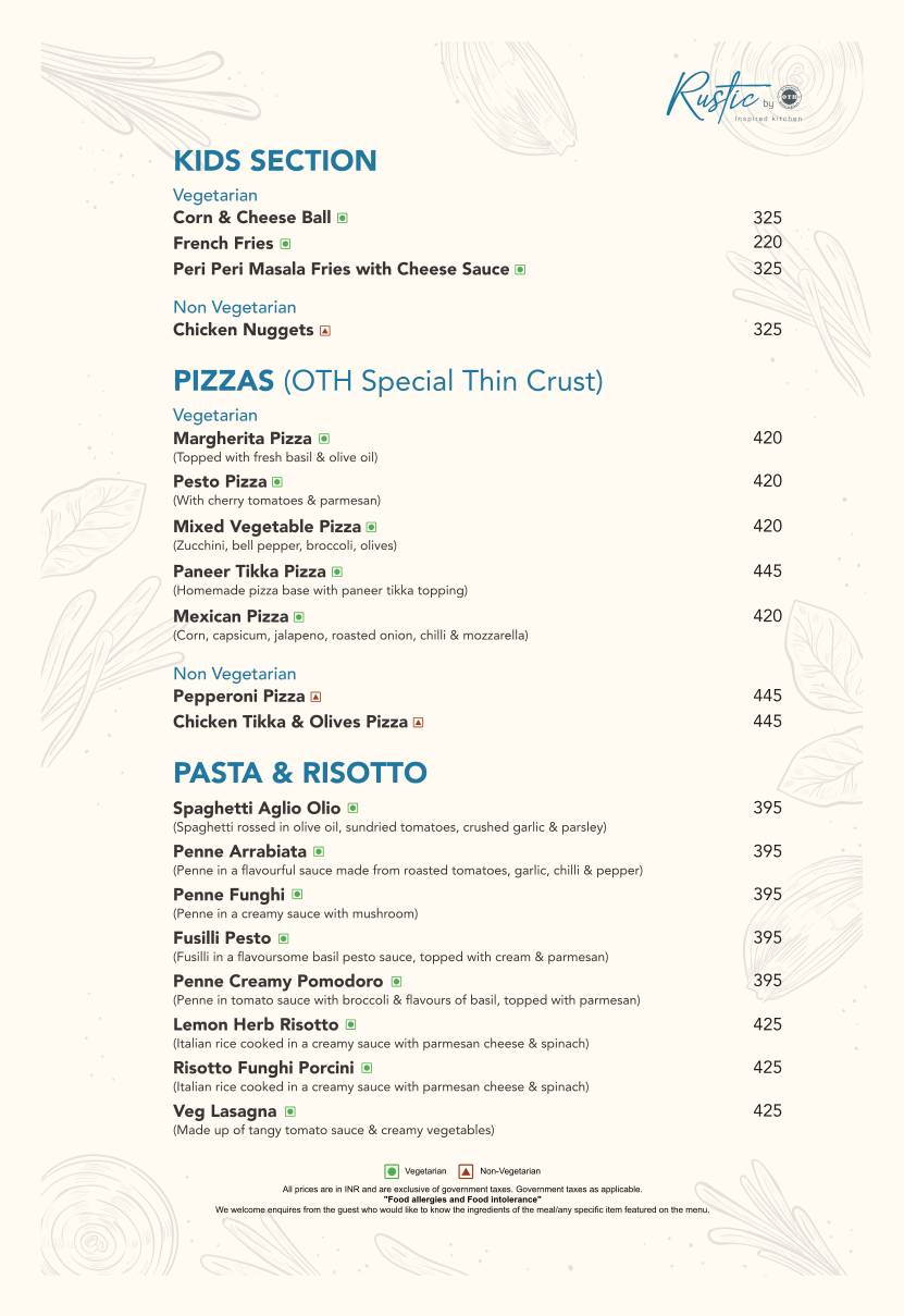 Rustic by OTH menu