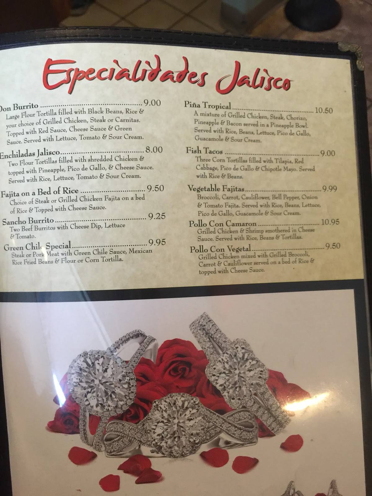Menu at Jalisco Restaurant, Hays