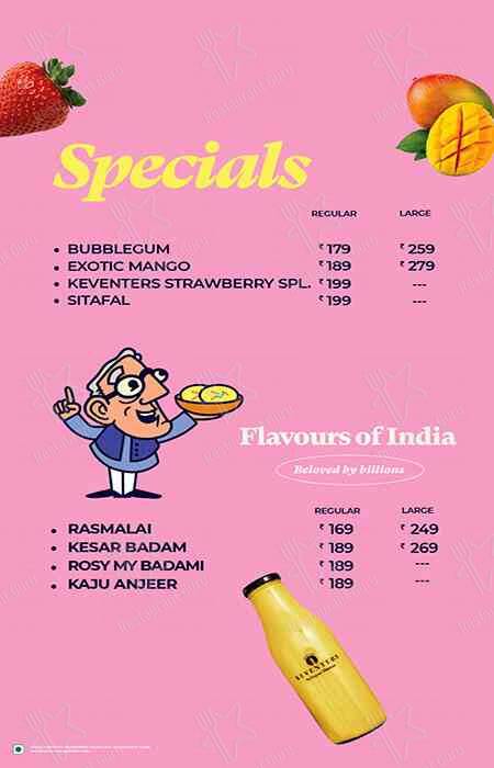 Keventers - The Original Milkshake menu