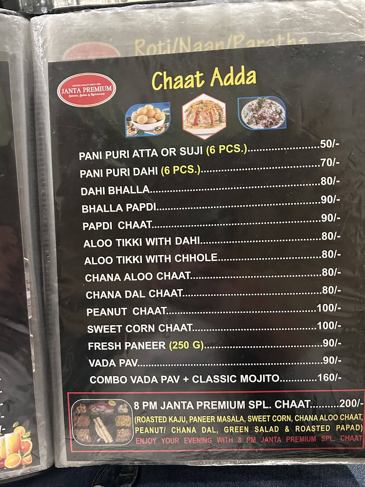 Janta Premium menu