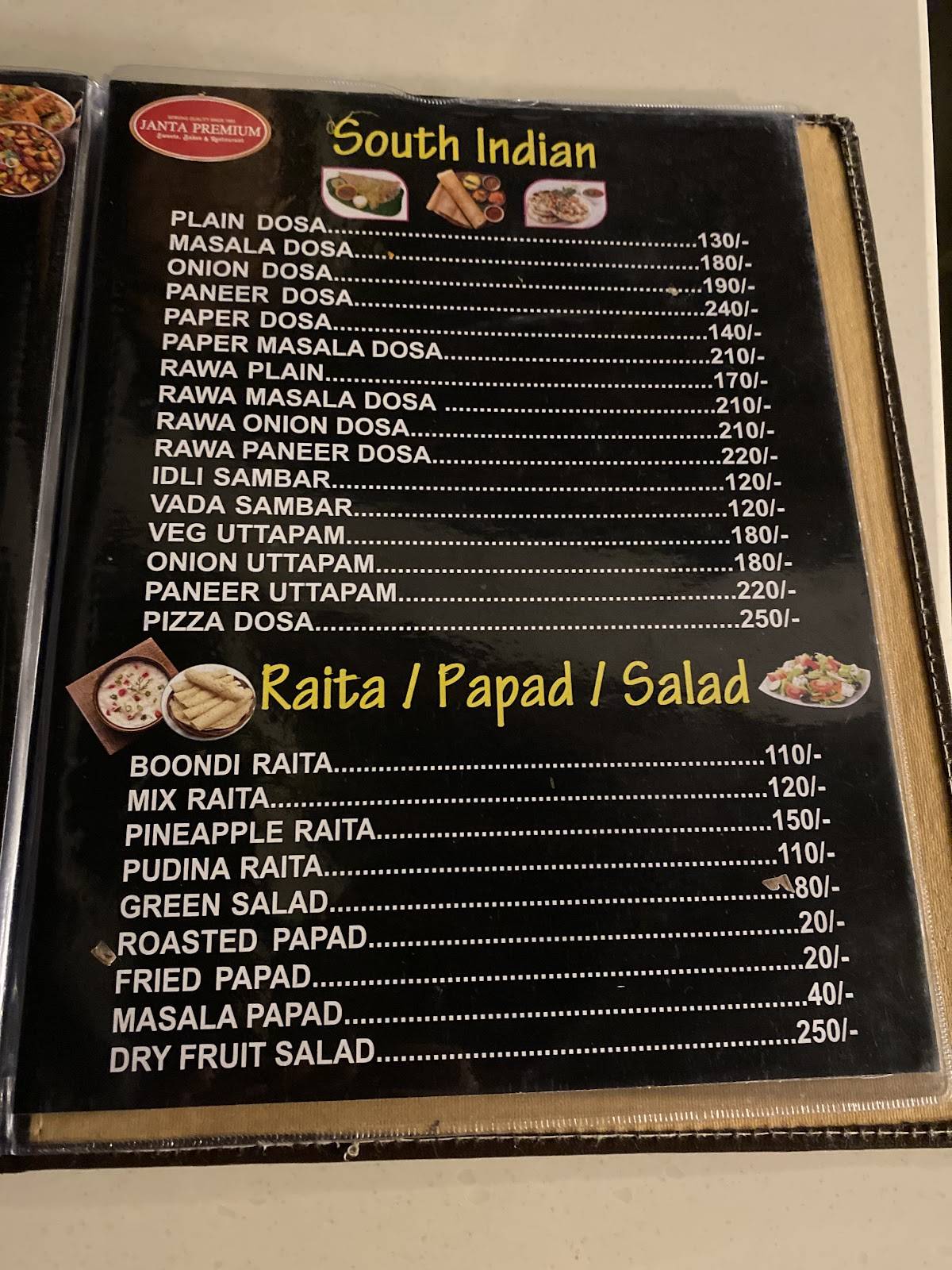 Janta Premium menu