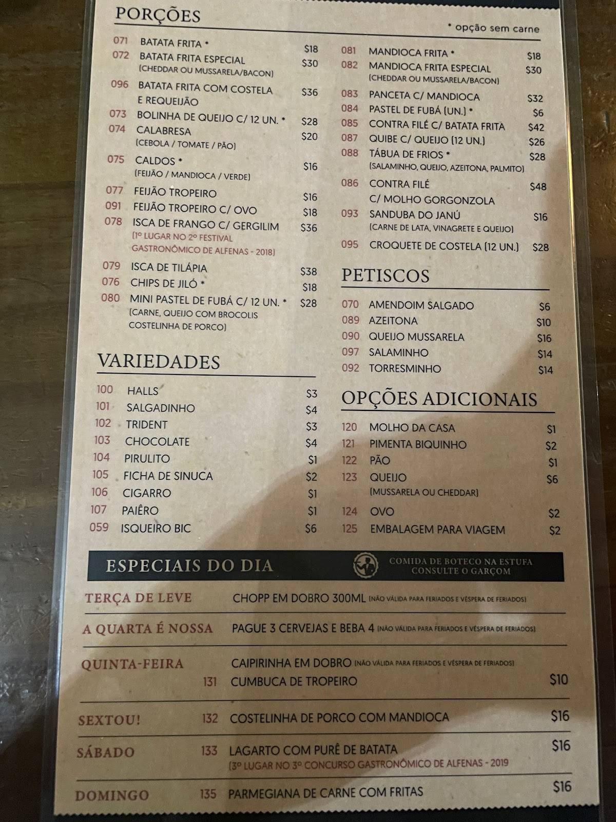 Januário Bar cardápio