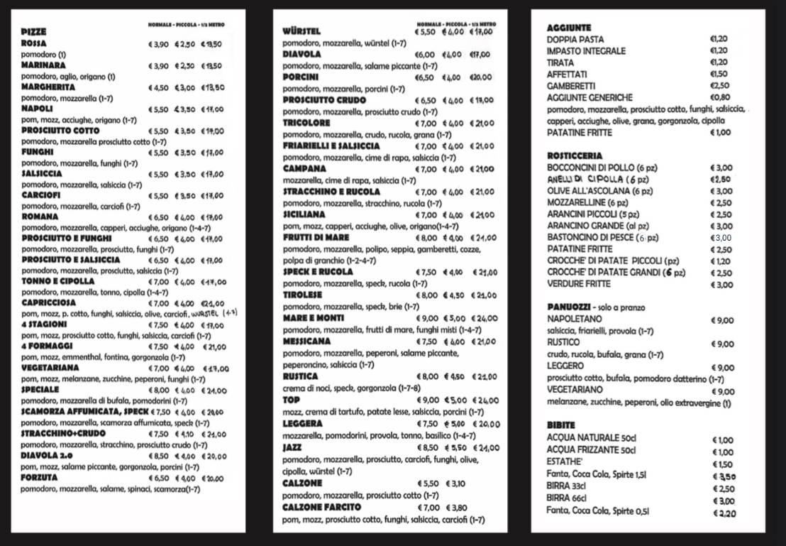 Menu di Jazz Pizza 