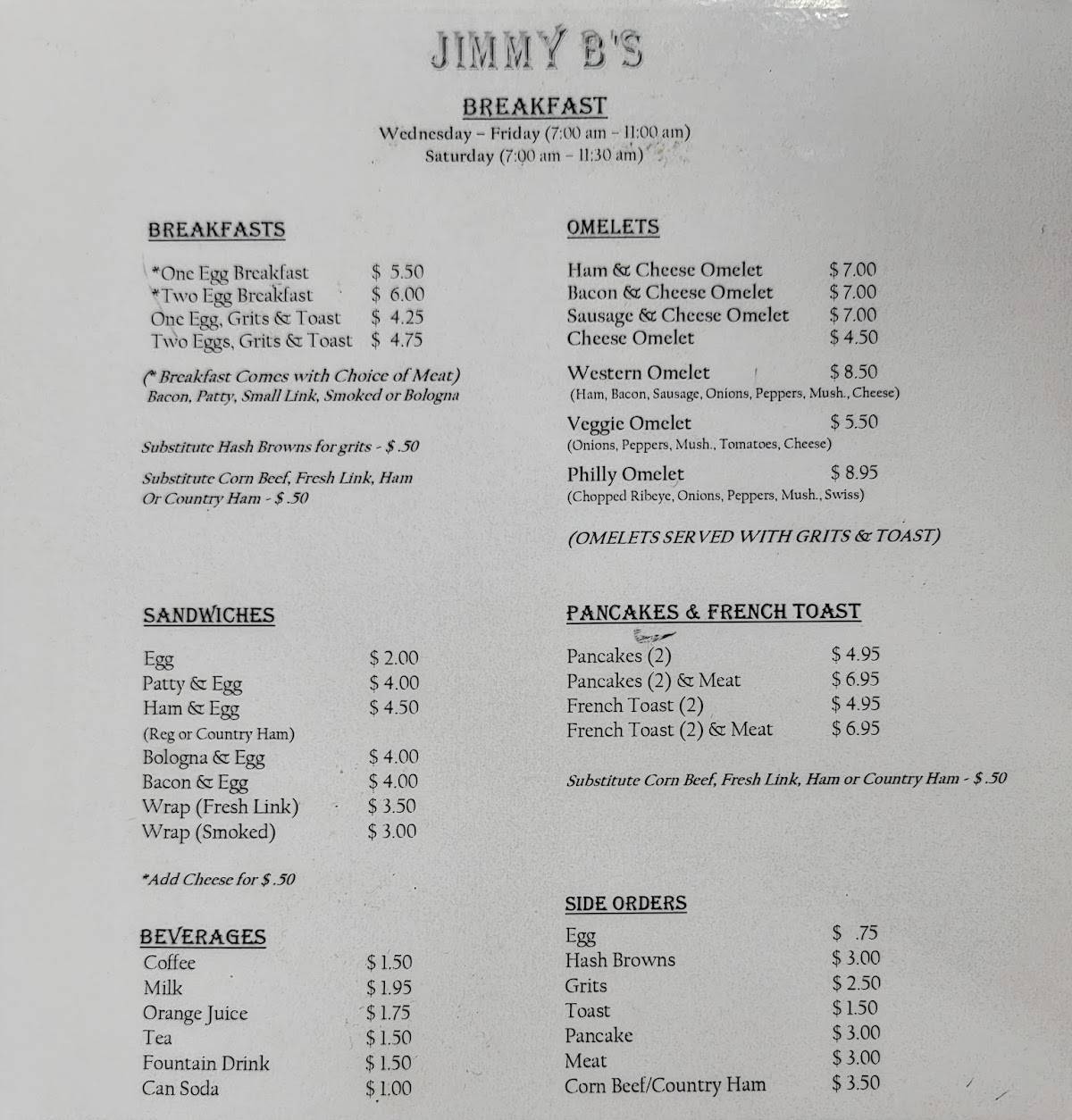 Menu At Jimmy B's Restaurant, Marion, US-76