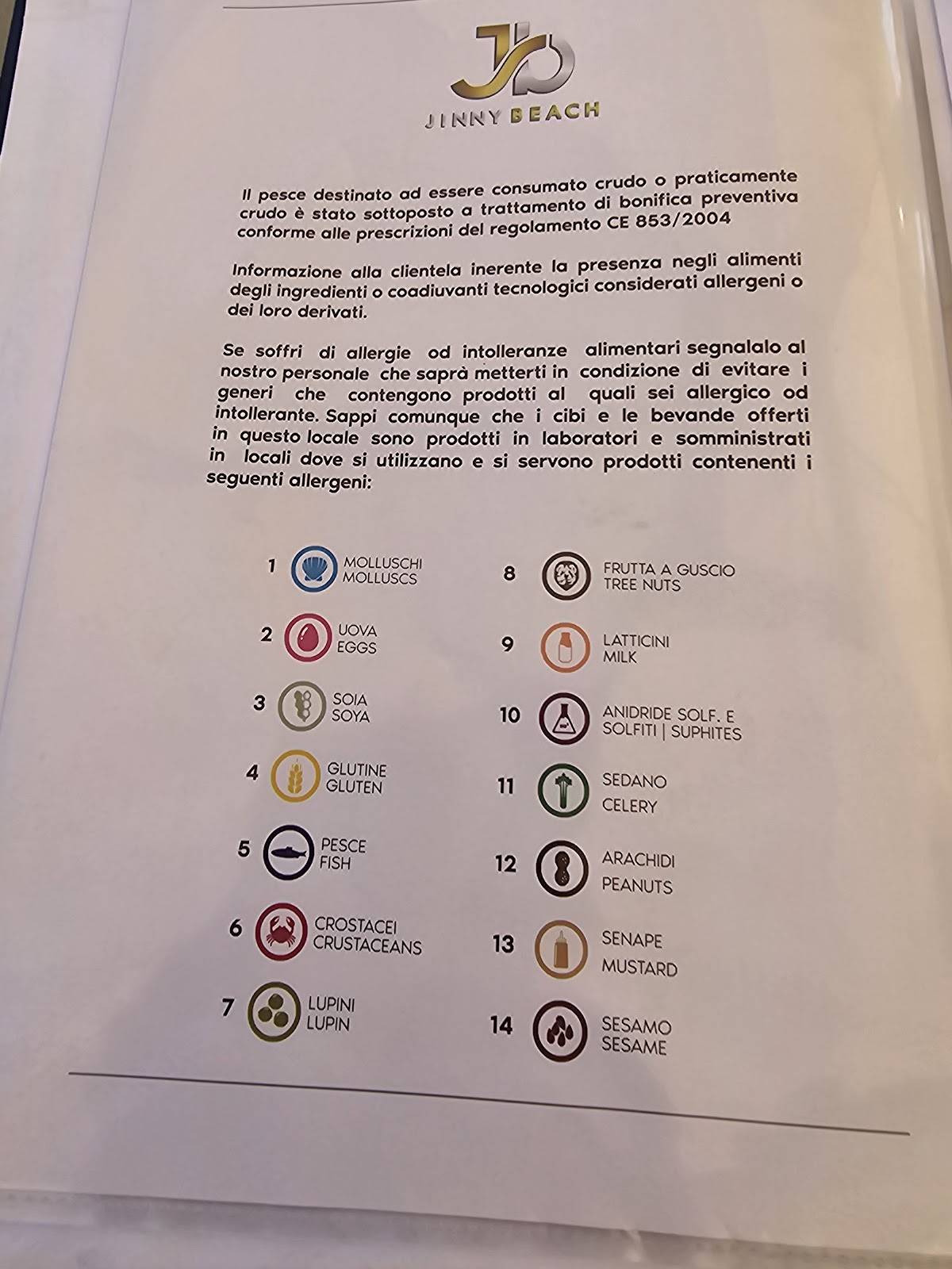 Menu di Jinny Beach Restaurant 