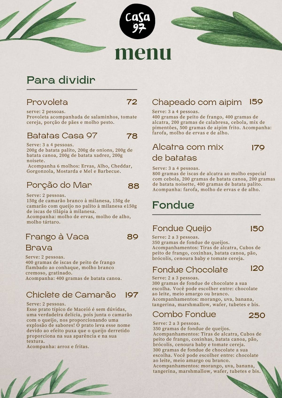 Casa 97 - Bar e Restaurante cardápio