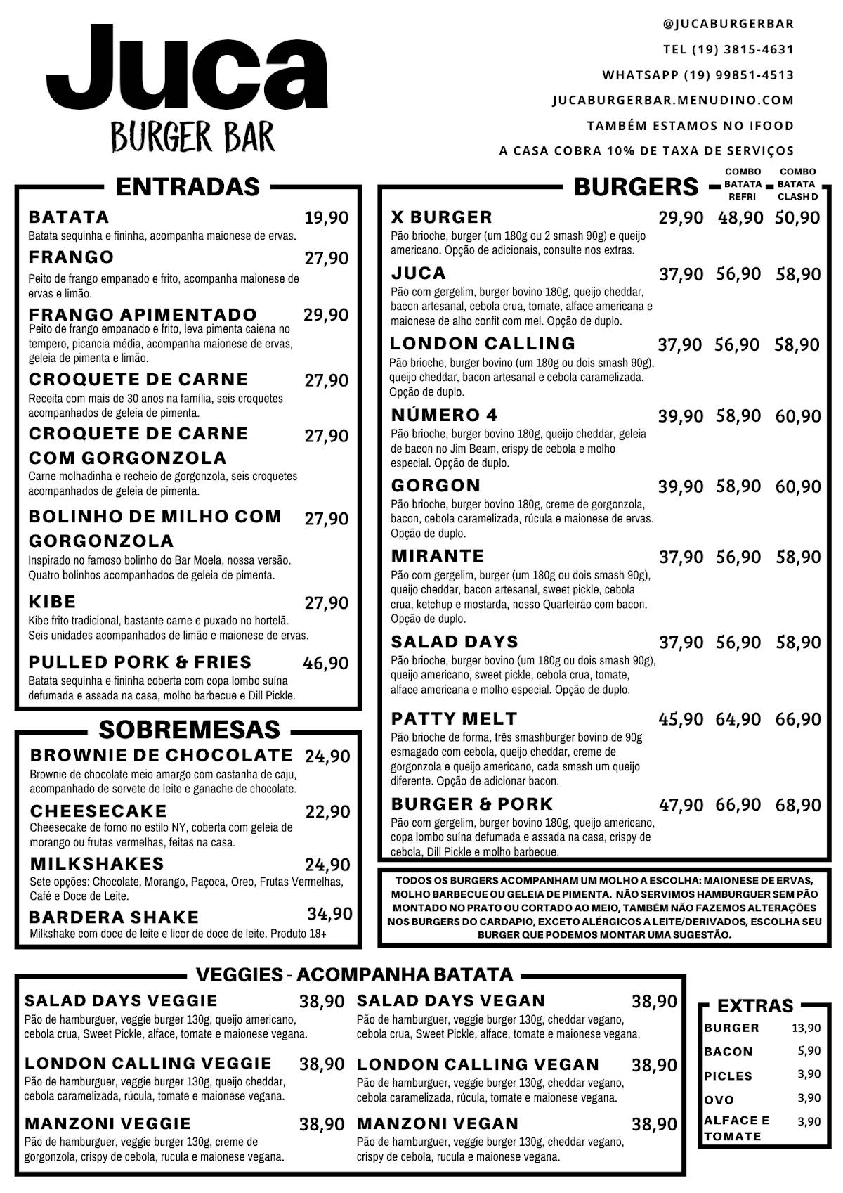 Juca Burger Bar cardápio