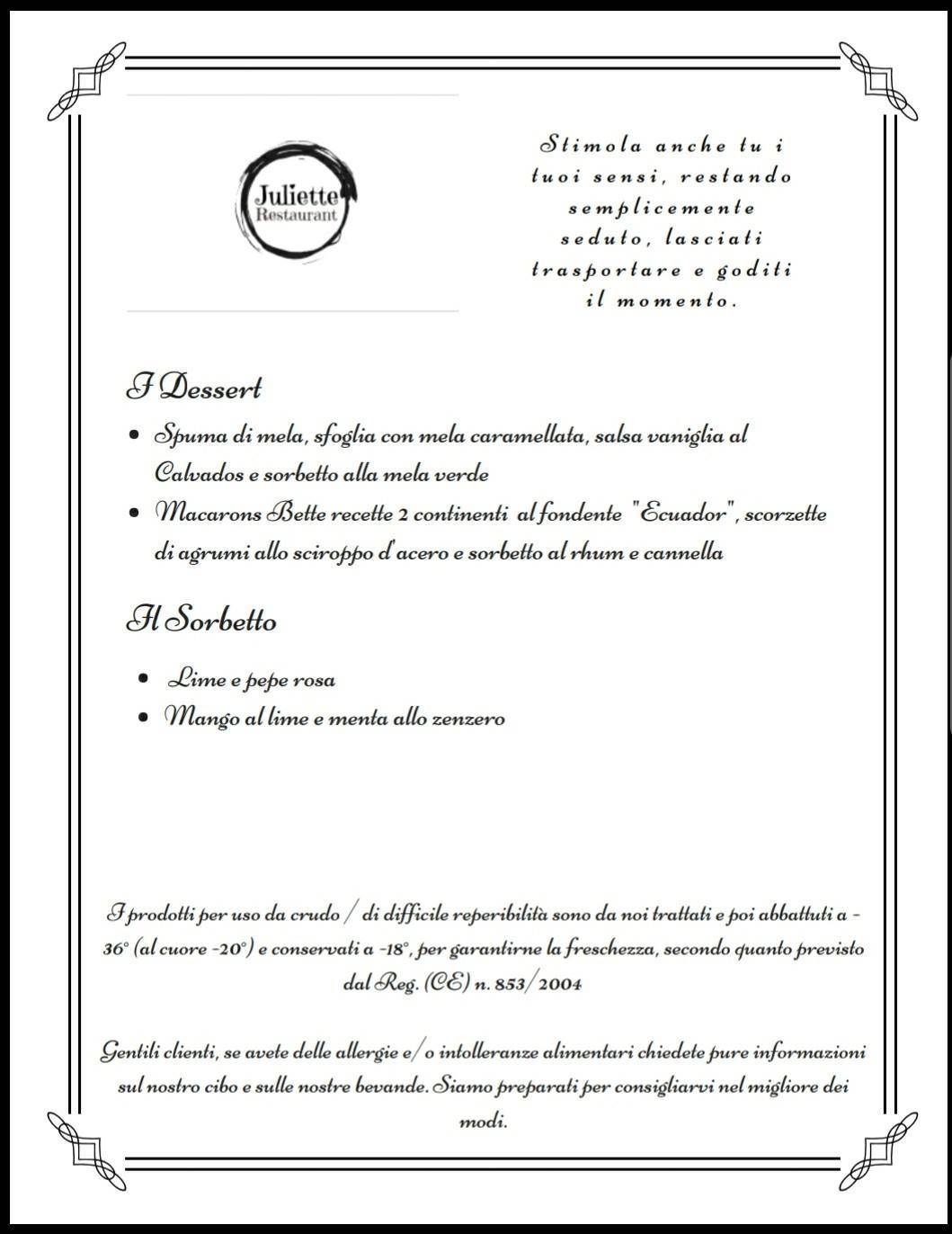Menu di Juliette Restaurant 