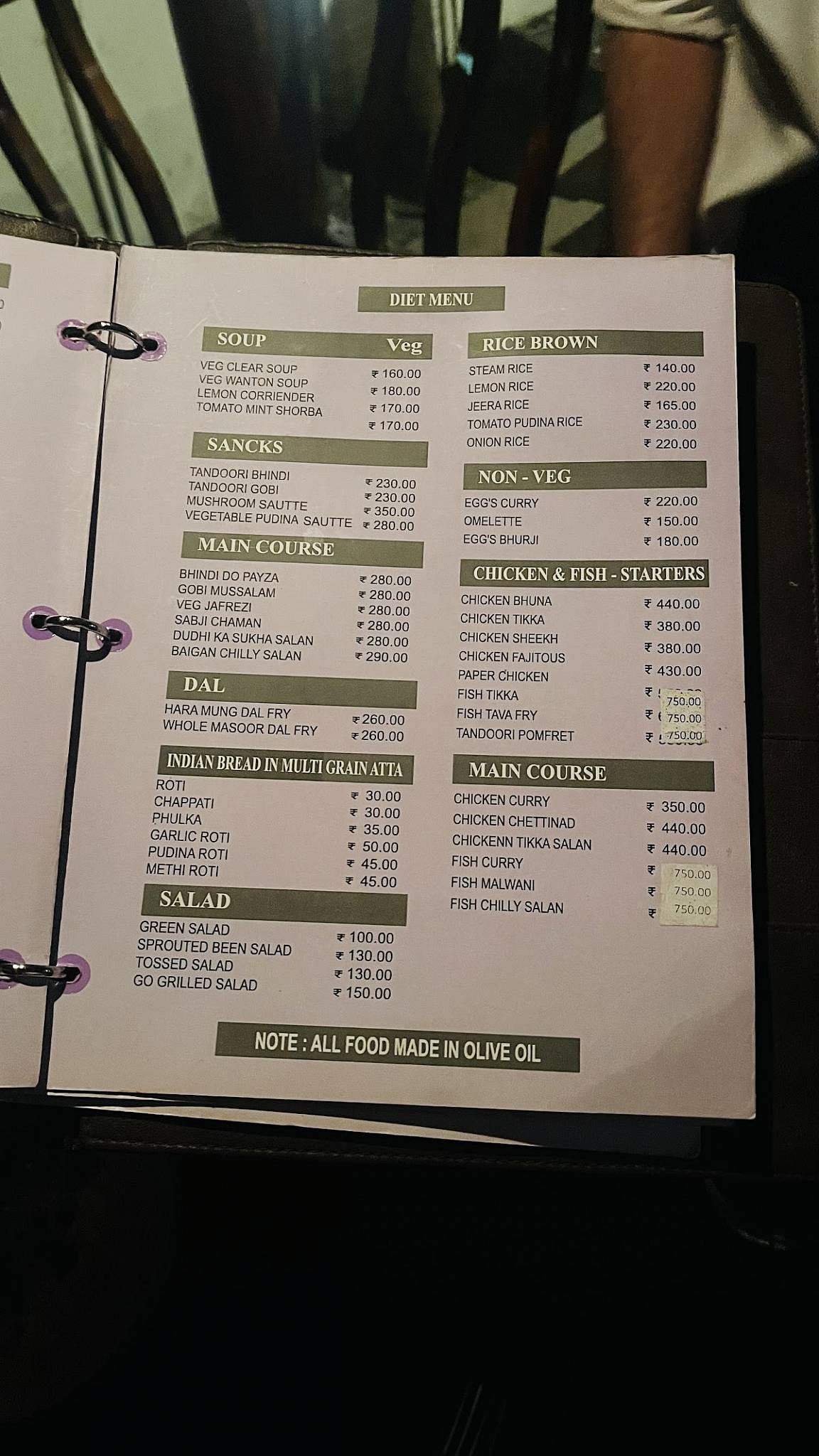 Just Tadka, Hotel Sai Saya menu
