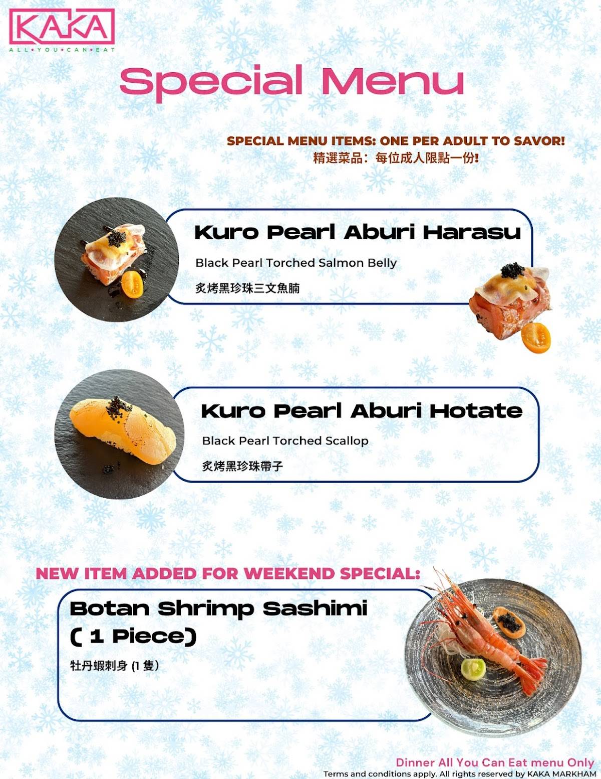 Menu de KAKA all you can eat
