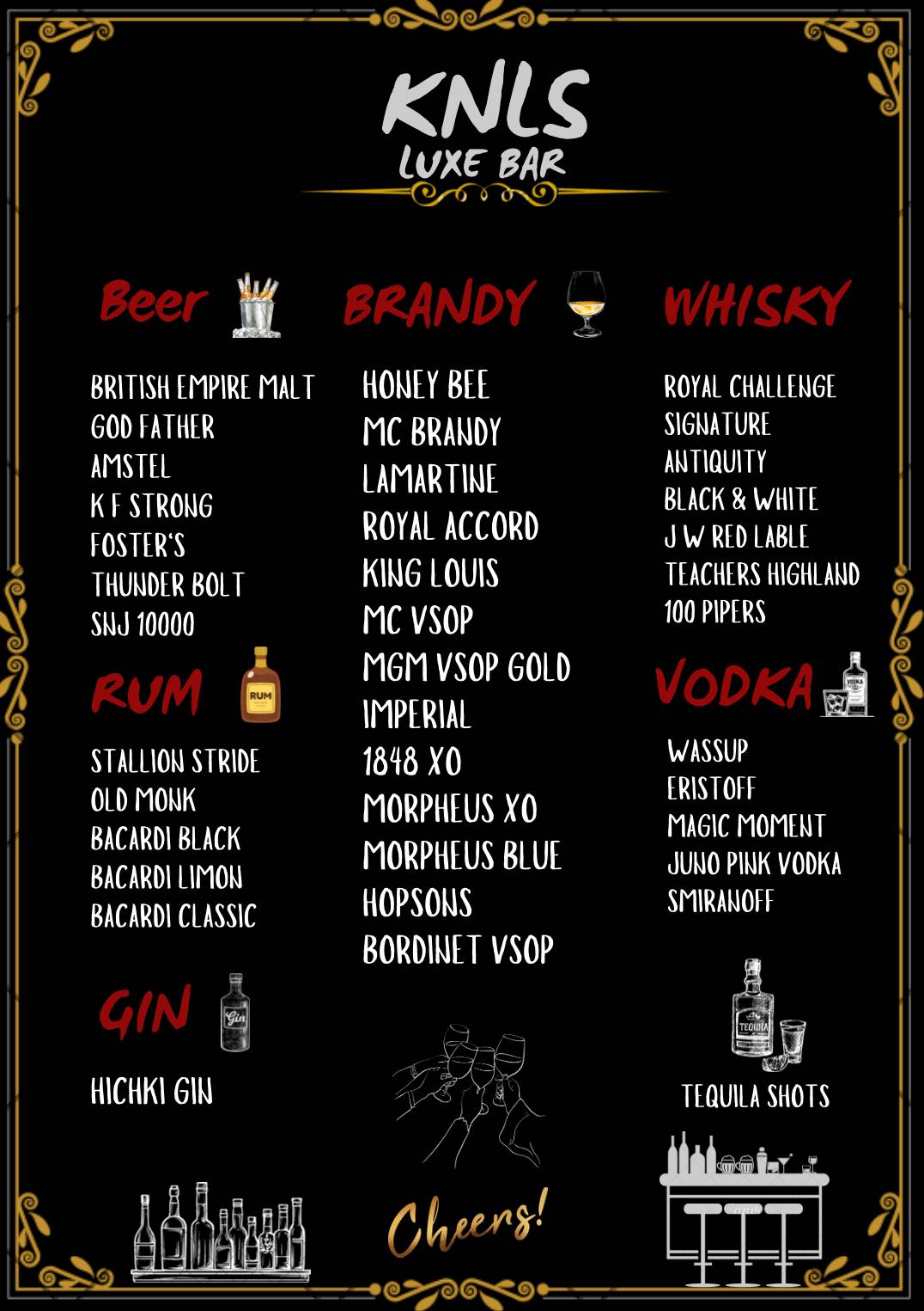 KNLS LUXE BAR menu