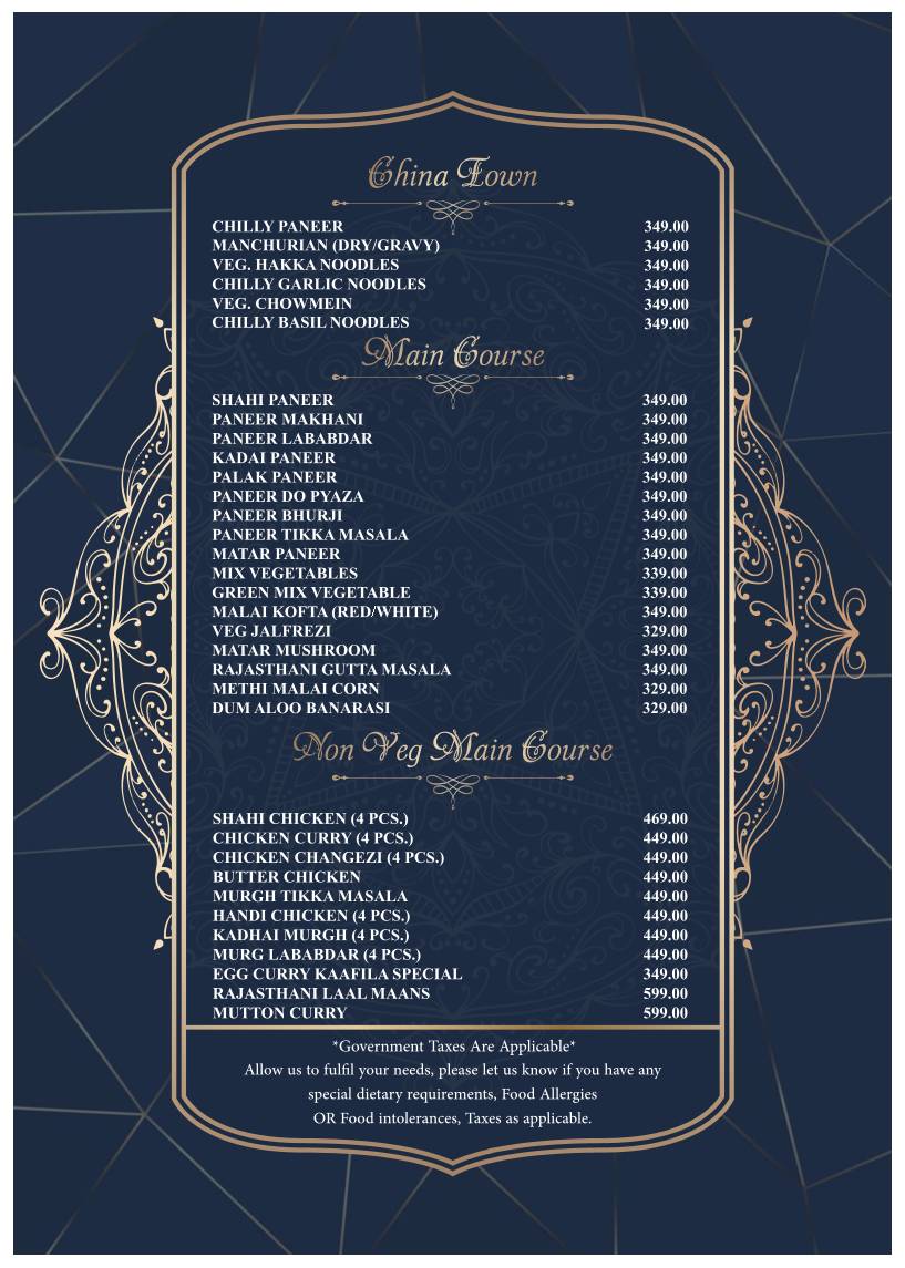 Kaafila Rooftop Club & Lounge menu