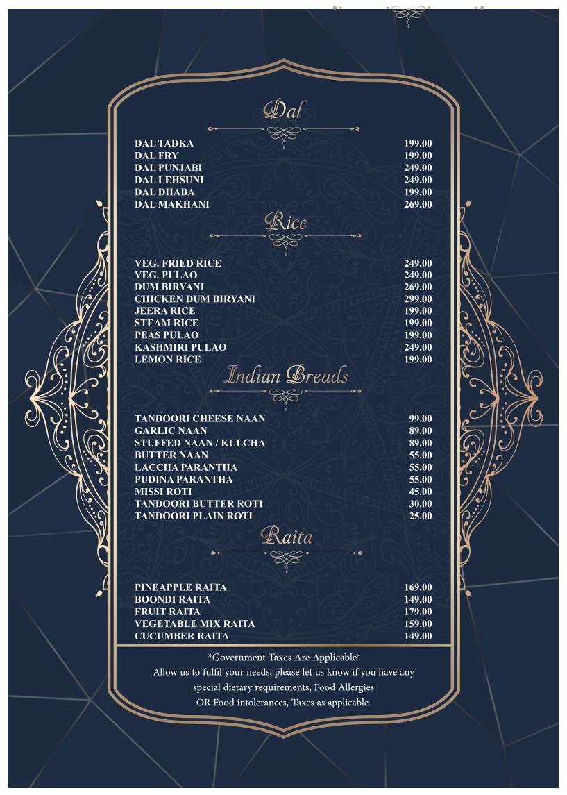Kaafila Rooftop Club & Lounge menu