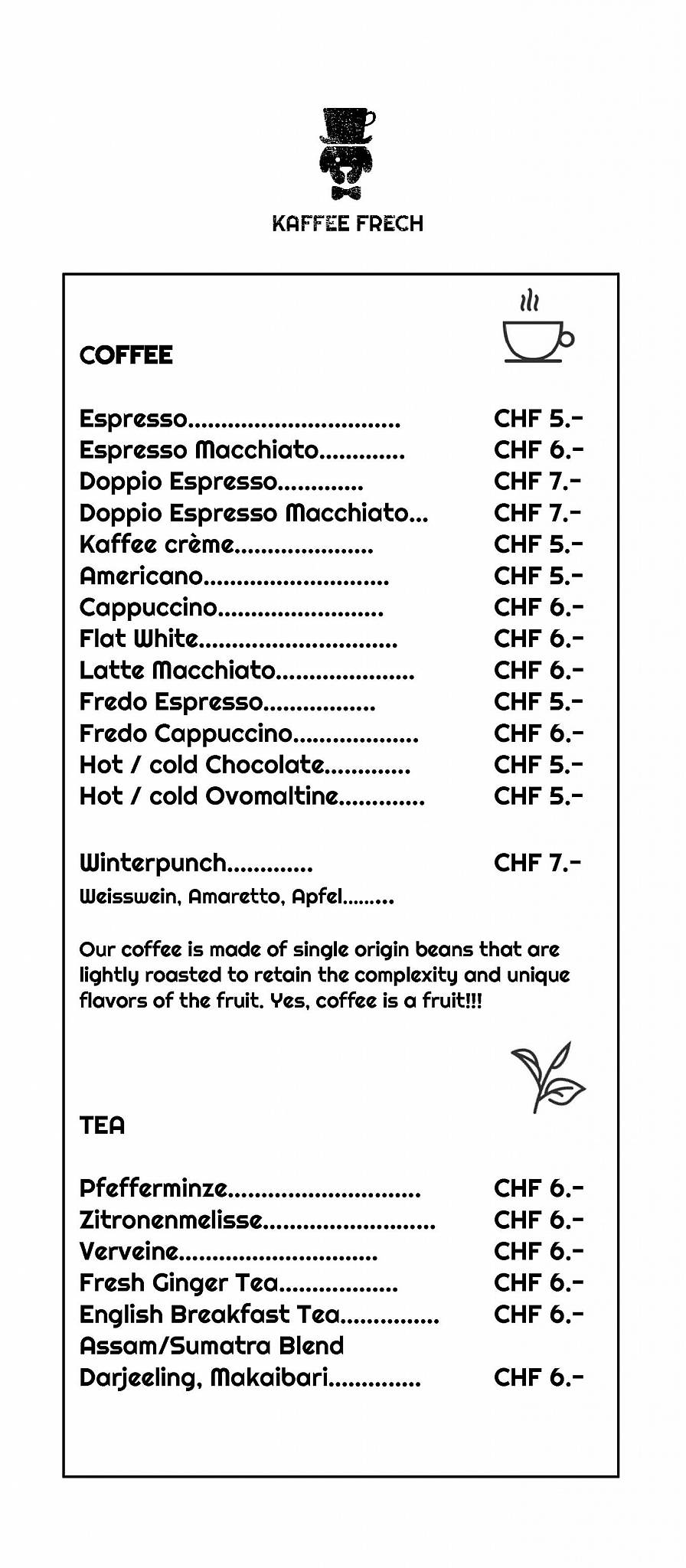 Menu di Kaffee Frech 