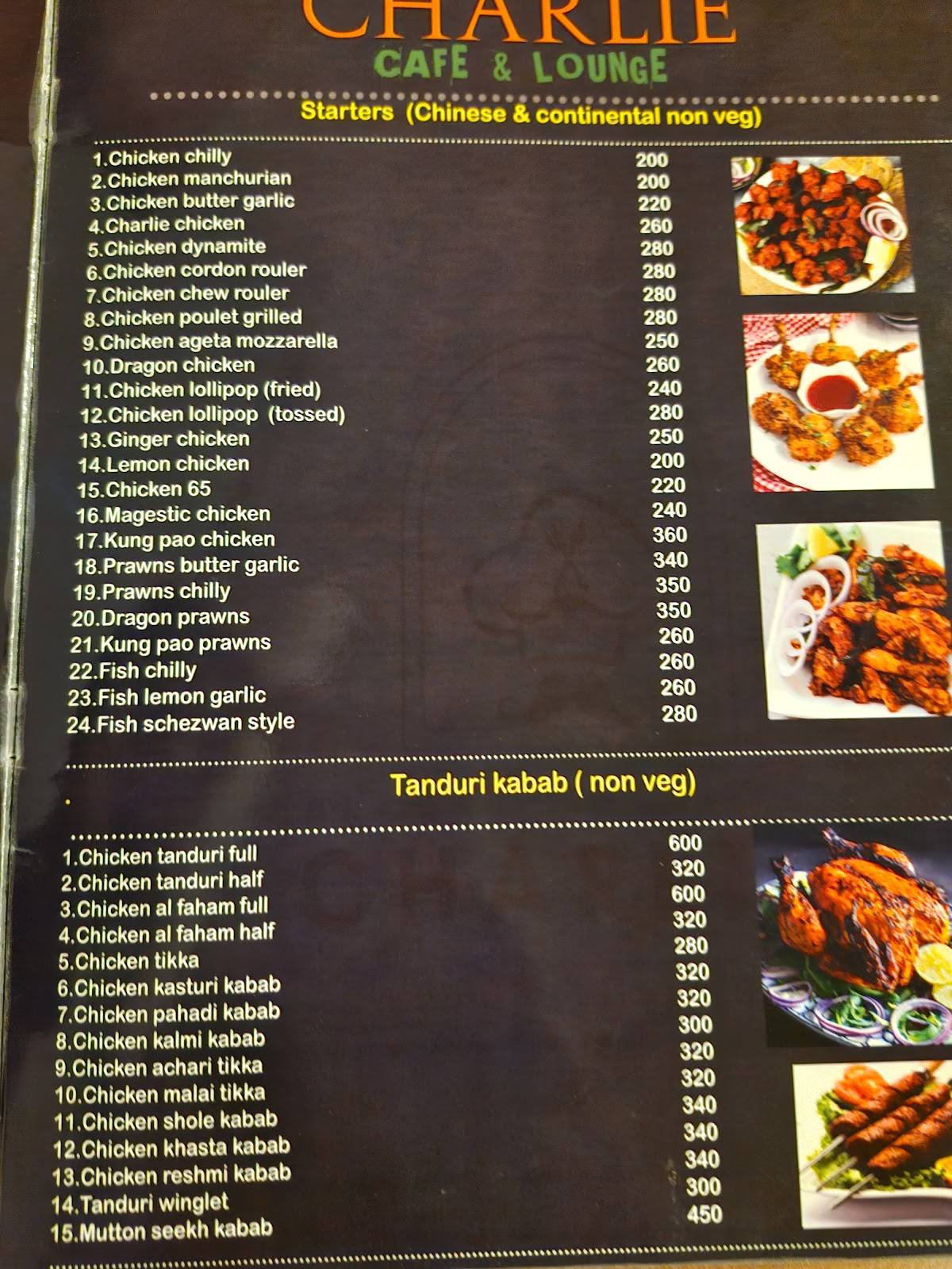 Charlie Cafe & Lounge menu