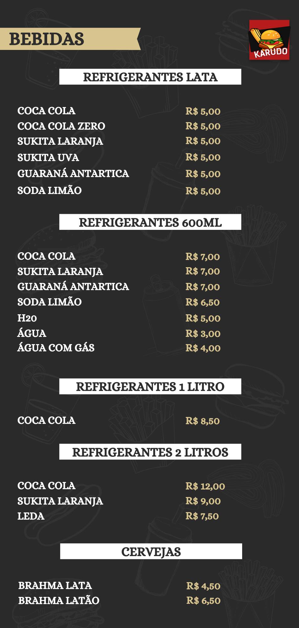 Karudo Lanches e Churros cardápio