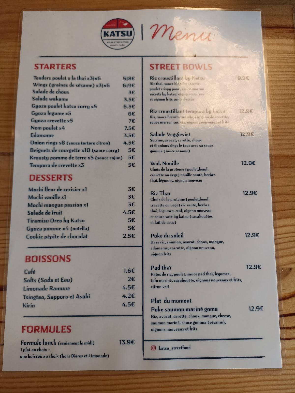 Menu de Katsu