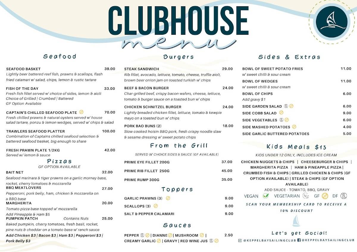 Menu at Keppel Bay Sailing Club, Yeppoon