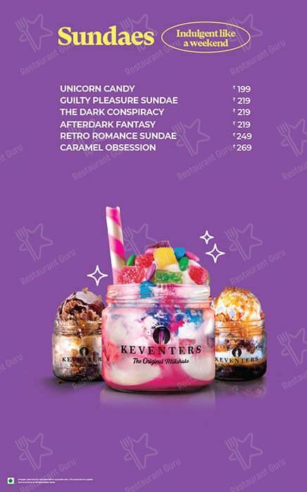Keventers - The Original Milkshake menu