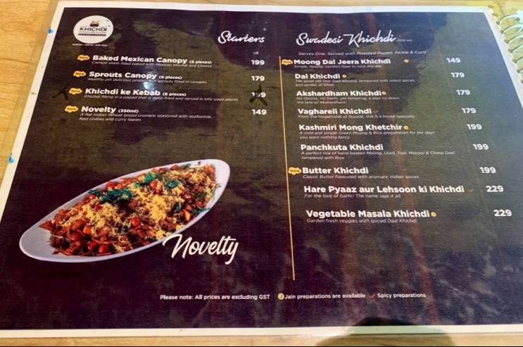 Khichdi etc menu
