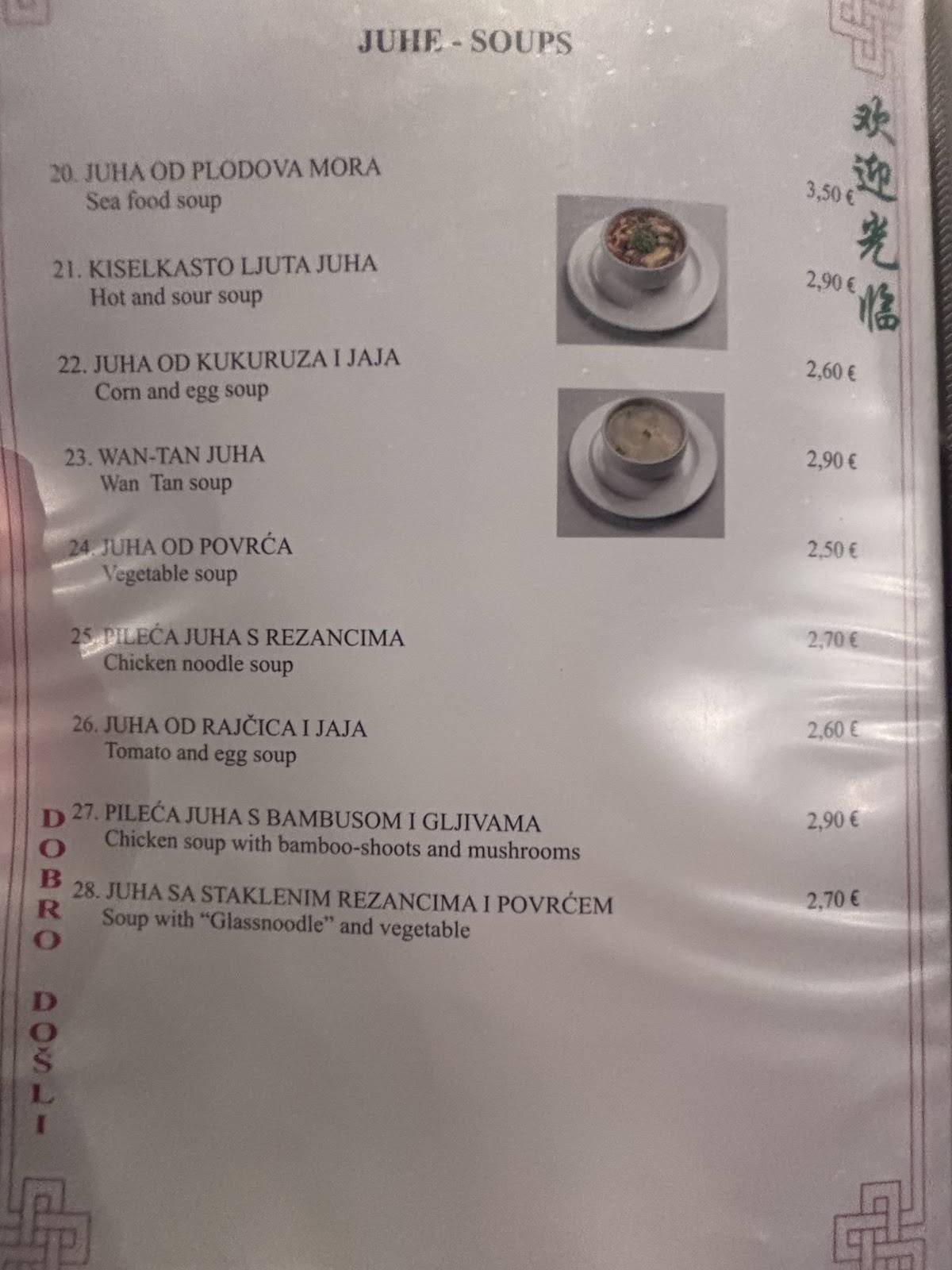 Menu di Kineski restoran Peking 