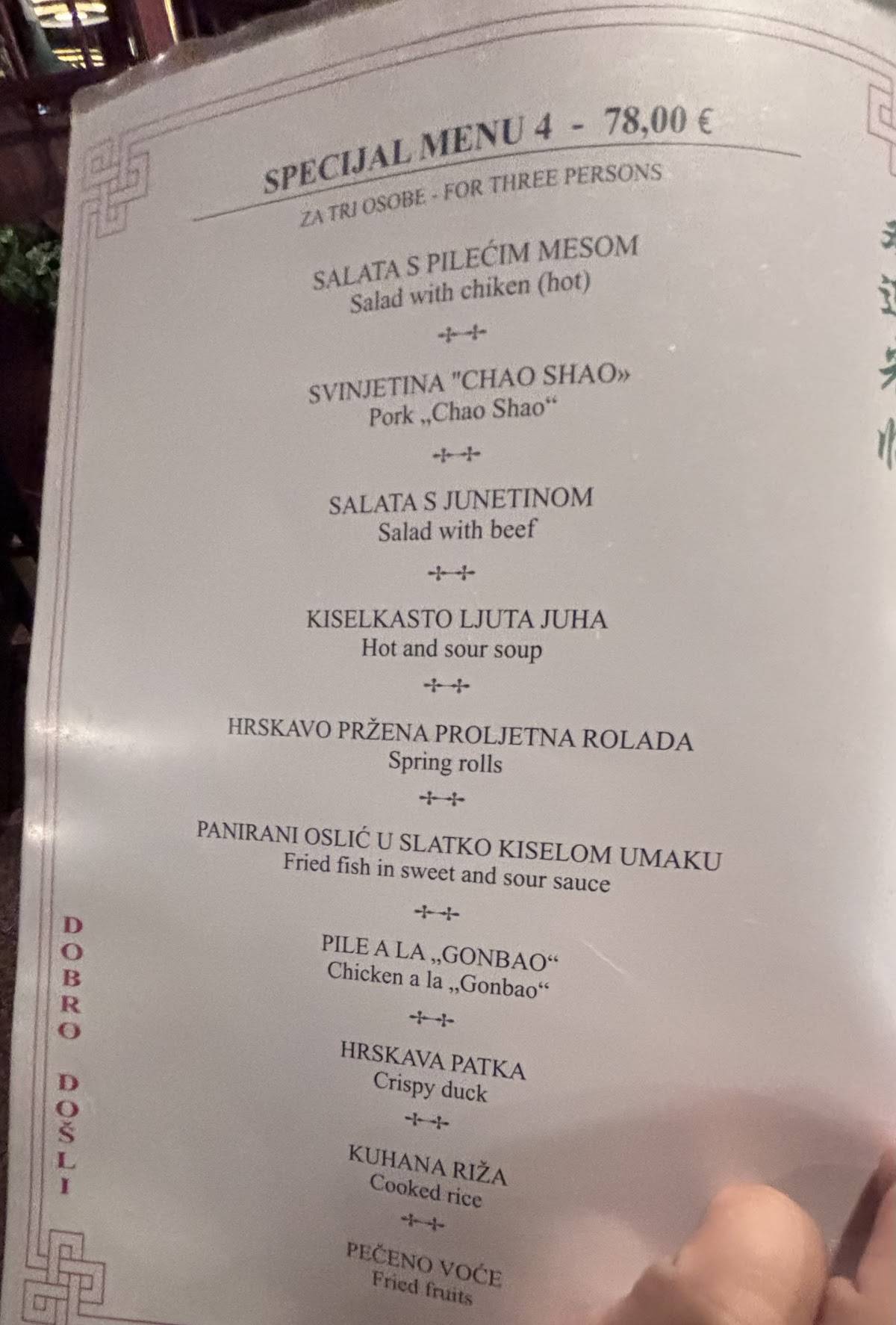 Menu di Kineski restoran Peking 