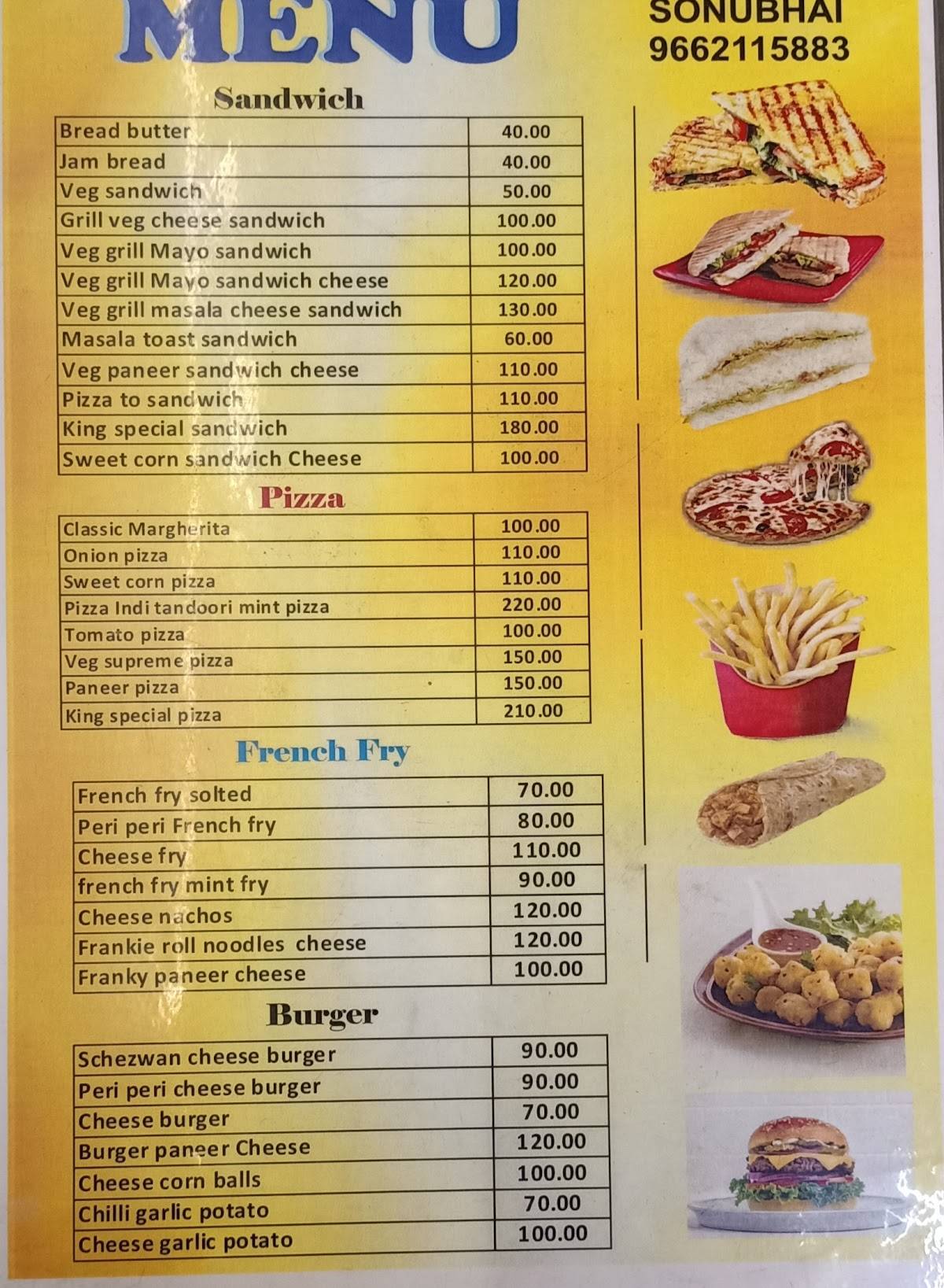King sandwich menu