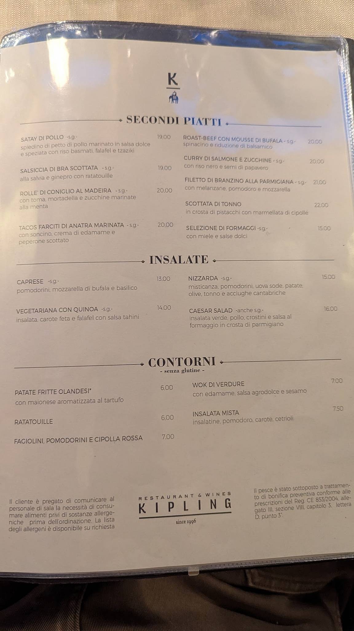 Menu de Kipling Restaurant & Wines