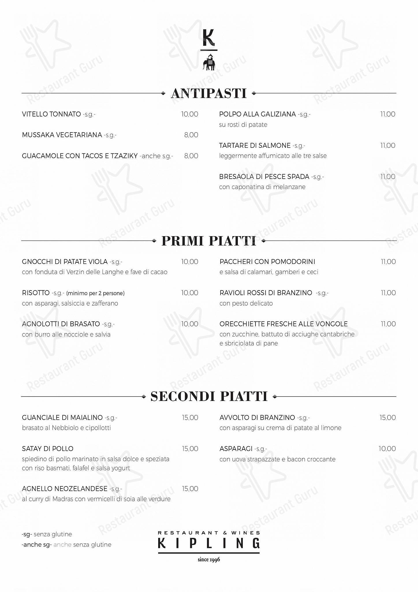 Menu pour Kipling Restaurant & Wines - Wine Menu
