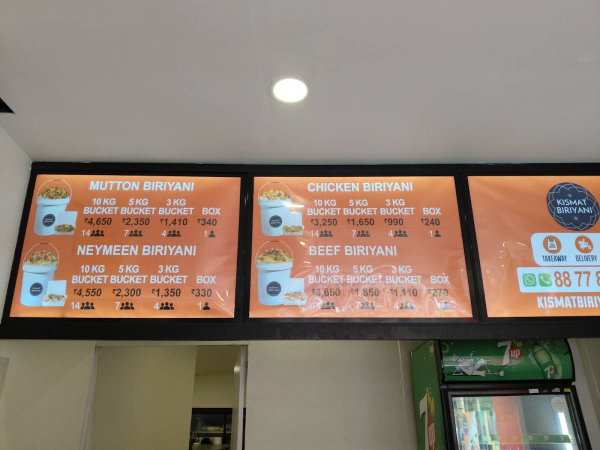 Kismat Biriyani menu