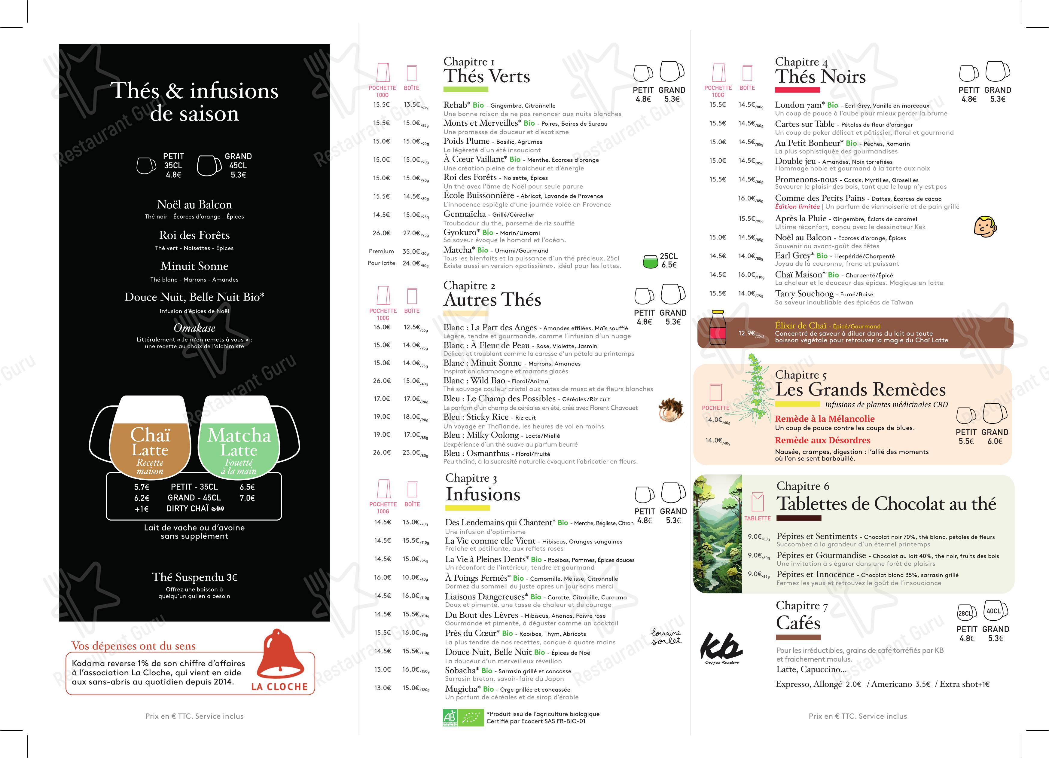 Menu pour Kodama Tiquetonne dans Paris