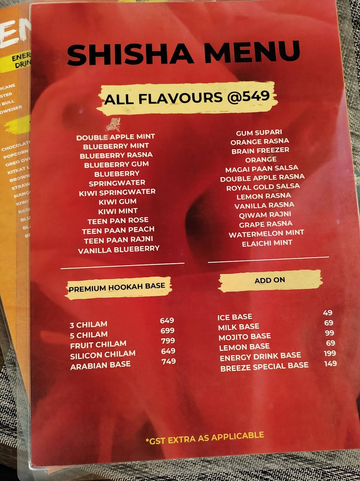 BREEZE The Sky Lounge (Private Space Available for Ceremonies) menu
