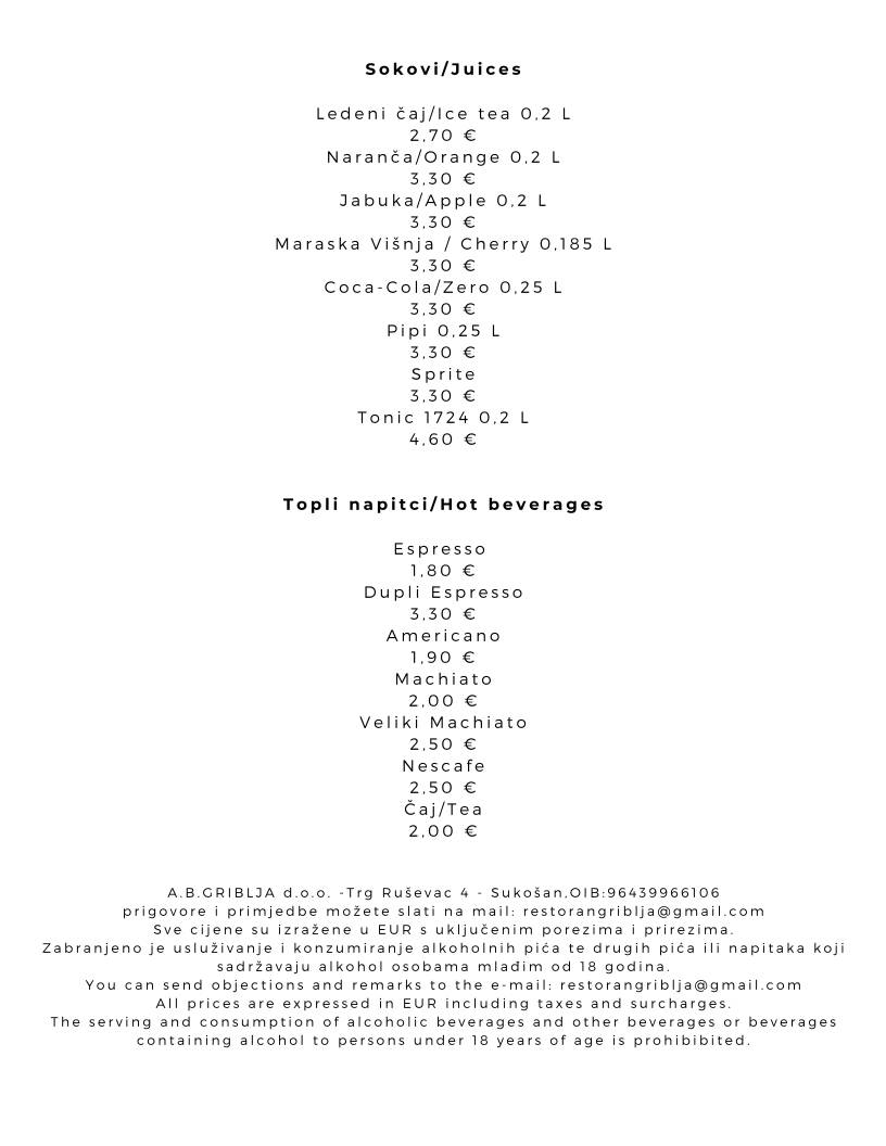 Menu di Konoba Griblja 