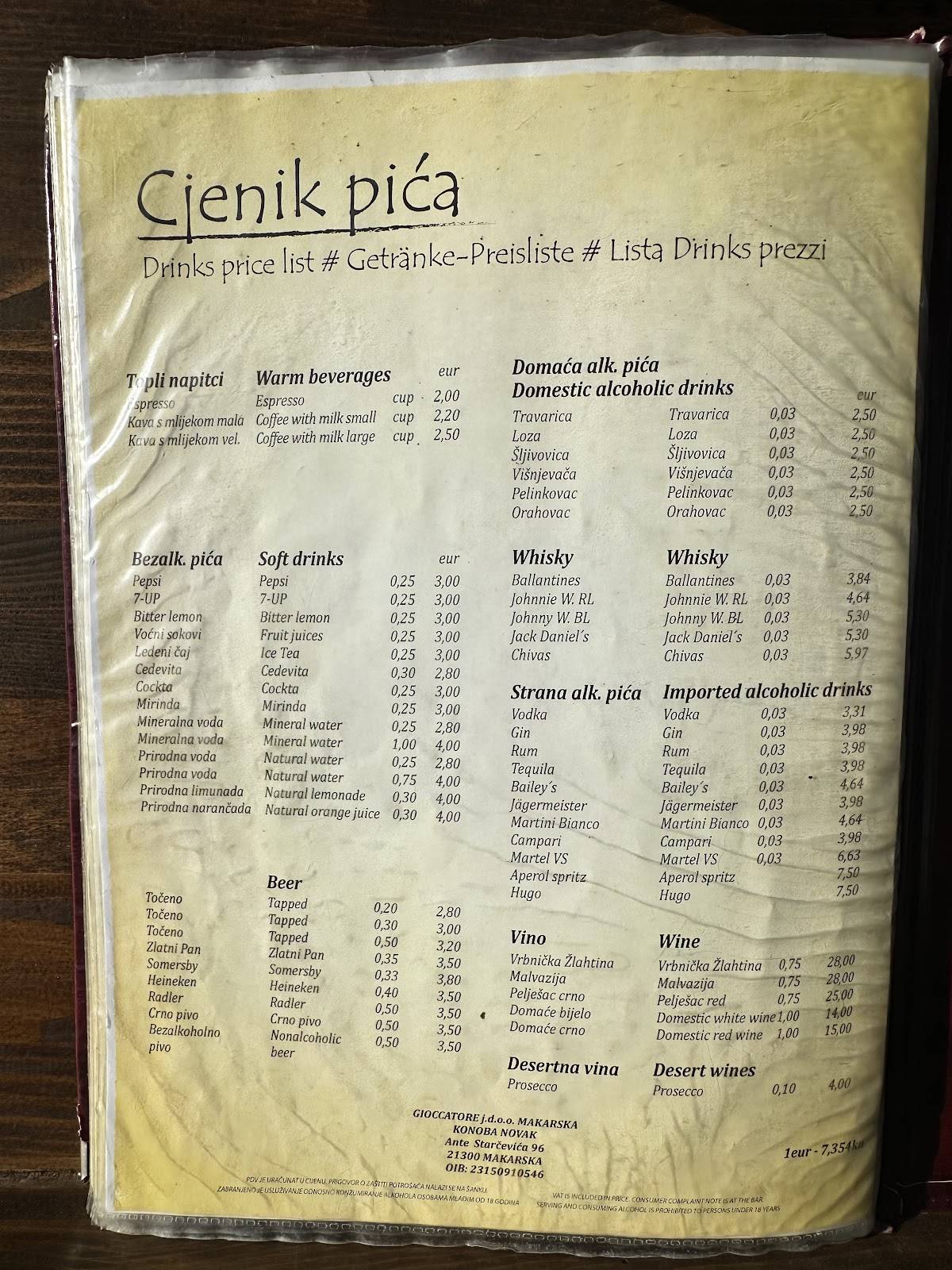 Menu di Konoba Novak 