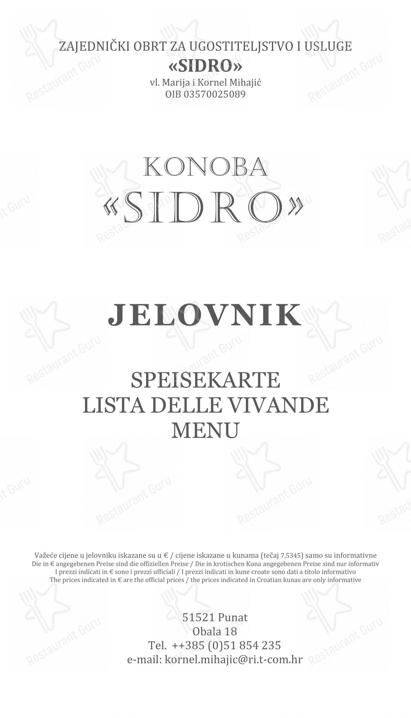 Konoba Sidro in Punat - Menu