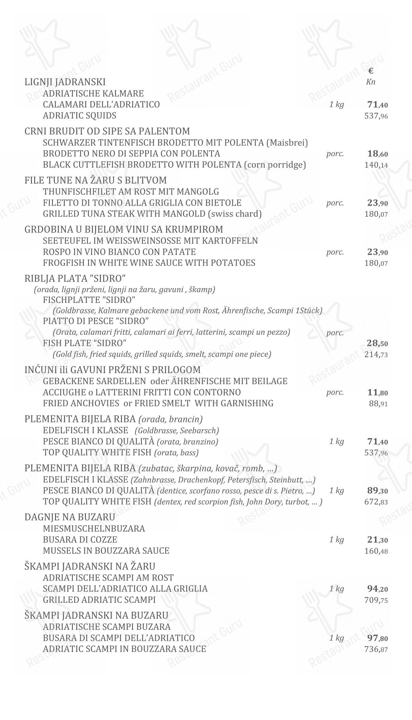 Konoba Sidro in Punat - Menu