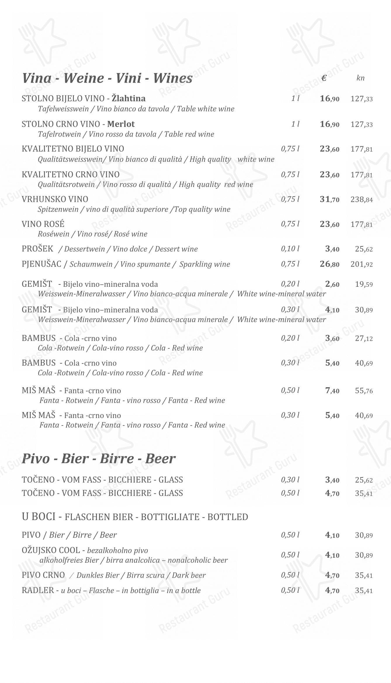 Menu di Konoba Sidro - Menu bar