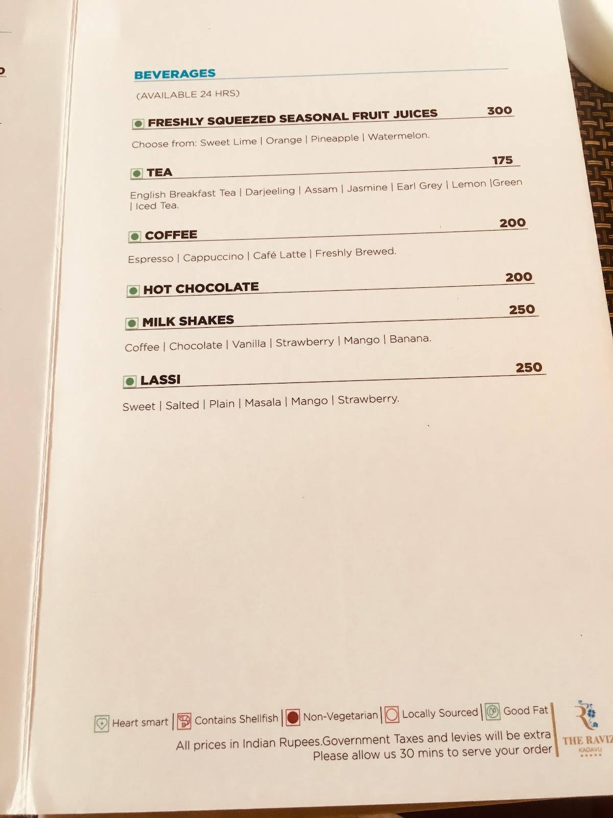 Keraleeyam at Raviz Kadavu menu