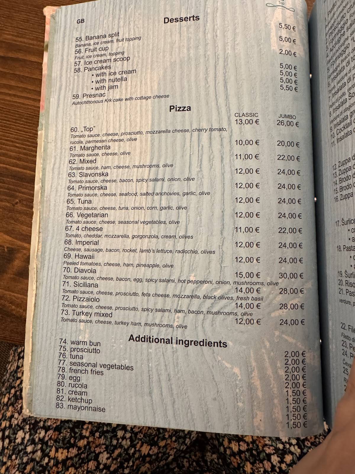 Menu de Bistro TOP